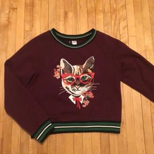 Maroon cat cropped sweater